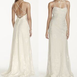 Galina Ivory Lace Wedding Dress KP3766‎ Bridal Gown Spaghetti Strap Boho Sz 4